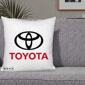 Perna Personalizata cu emblema Toyota, 40x40 cm, Alb Pufos, Husa Detasabila, Perna Inclusa, BEKZ®