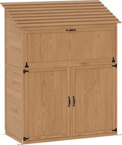 Outsunny Șifonier pentru grădină cu masă rabatabilă, șifonier cu acoperiș, 110 x 54 x 136 cm, lem de brad, maro | Aosom Romania