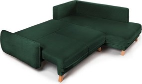 Colțar verde închis extensibil/cu spațiu de depozitare cu tapițerie din catifea reiată (cu colț pe partea dreaptă/în formă de ”L”) Tori – Bonami Selection
