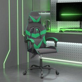 Scaun de gaming pivotant, negru si verde, piele ecologica