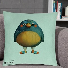 Perna Decorativa Pasare Teal cu Sosete Dunghi, 40x40 cm, Verde Menta, Husa Detasabila, Perna Inclusa, BEKZ®