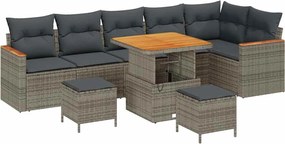 vidaXL Set de canapele pentru grădină cu pernă 9 pcs Gri Rattan poli