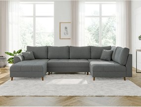 Colțar gri cu tapițerie din țesătură bouclé (colț stânga /în formă de "U") Ariella – Ropez