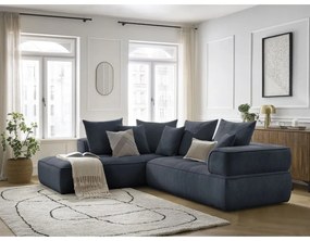 Colțar albastru închis cu tapițerie din chenille (cu colț pe partea stângă/în formă de ”L”) Whesley – Bobochic Paris