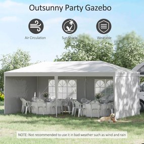 Outsunny Cort de gradina pliabil pentru petreceri si evenimente cu panouri detasabile, otel si PE, 5,85x2,95 m, alb | AOSOM RO