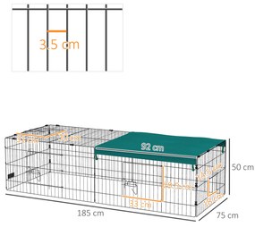 PawHut Habitat pentru Animale Mici, Tarc Sigur pentru Pui, Iepuri, Chinchilla, cu Acoperiș, 185x75x50 cm, Verde | Aosom Romania