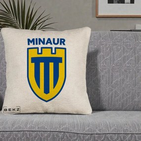 Perna Personalizata Minaur Baia Mare Fotbal, 40x40 cm, Bej Canapea, Husa Detasabila, Perna Inclusa, BEKZ®