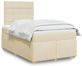 vidaXL Pat box spring cu saltea, crem, 120x200 cm, textil