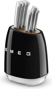 Set de cuțite cu suport SMEG KBSF02BL, 7 piese, Manere din lemn de salcam, Otel inoxidabil german, Negru