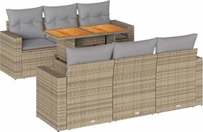 vidaXL Set canapele de grădină, 7 piese, cu perne, bej, poliratan