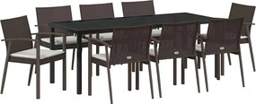 vidaXL Set de masă pentru grădină 9 pcs Maro și negru Ratan PE