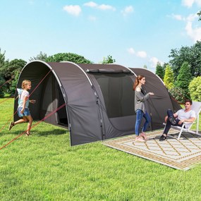 Outsunny Cort de camping cu terasă pentru 4 până la 6 persoane ușor ventilat impermeabil 5 000 mm montare ușoară sac de transport gri | Aosom Romania