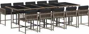 vidaXL Set mobilier de grădină cu perne, 11 piese, gri, poliratan