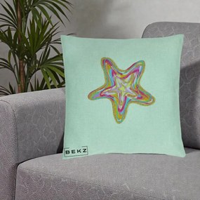 Perna Decorativa Stea de Mare Colorata Psiheledic, 40x40 cm, Verde Menta, Husa Detasabila, Perna Inclusa, BEKZ®