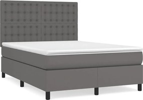 vidaXL Pat box spring cu saltea, gri, 140x200 cm, piele ecologică