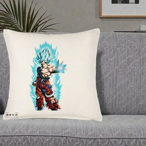 Perna Personalizata Dragon Ball Goku Ultra Instinct Blue, 40x40 cm, Crem Reliefat, Husa Detasabila, Perna Inclusa, BEKZ®