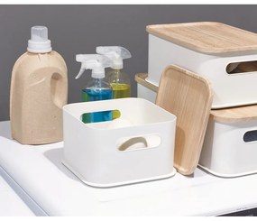 Cutie depozitare cu capac din lemn paulownia iDesign Eco Handled, 21,3 x 21,3 cm, alb