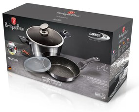 Set oala cu capac si tigaie marmorata, 4 piese Carbon Pro Berlinger Haus BH 7106