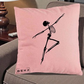 Perna Decorativa Schelet Dansator Silueta Neagra Halloween, 40x40 cm, Roz, Husa Detasabila, Perna Inclusa, BEKZ®