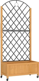 Outsunny Jardinieră înaltă cu grilaj metalic, jardiniere din lemn cu roți, jardinieră outdoor, maro | Aosom Romania