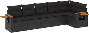 vidaXL Set mobilier de grădină cu perne, 6 piese, negru, poliratan