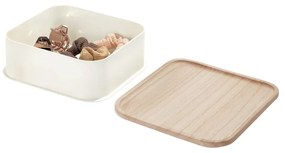 Cutie depozitare cu capac din lemn paulownia iDesign Eco, 21,3 x 21,3 cm, alb