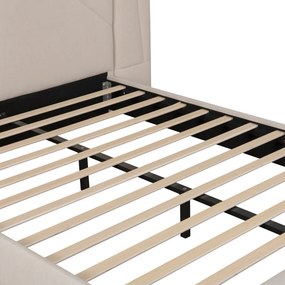 Pat cu somieră şi iluminare LED, 160x200, ţesătură Velvet bej, ALTESA