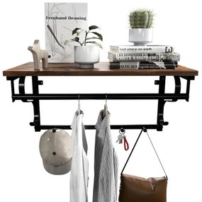 Cuier de perete cu poliță NATE, maro/negru