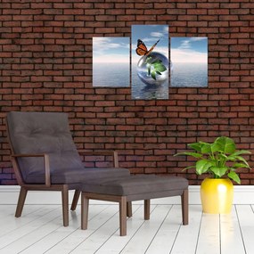 Tablou cu fluture pe bilă din sticlă (90x60 cm)