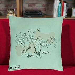 Perna Personalizata Dog Love Linie Minimalista, 40x40 cm, Verde Menta, Husa Detasabila, Perna Inclusa, BEKZ®