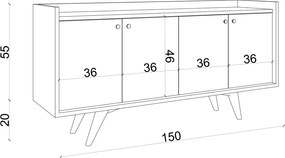 Consola, Hanah Home, Piran, 150x75x40 cm, Antracit / Stejar