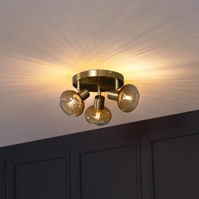 Spotlight modern auriu cu sticlă chihlimbar rotundă cu 3 lumini - Teddy