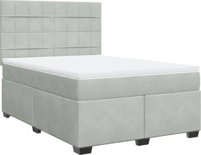 vidaXL Pat box spring cu saltea, gri deschis, 140x190 cm, catifea