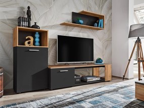 Mobilier living Mantes ZWT1 (negru mat + stejar wotan). 1097673