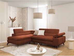 Colțar teracotă cu tapițerie din chenille (cu colț pe partea stângă/în formă de ”L”) Marbeya – Ropez