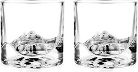 Set pahare pentru whisky LIITON 1006970 Denali, 230 ml, 2 buc, Fund 3D varful Denali, Transparent