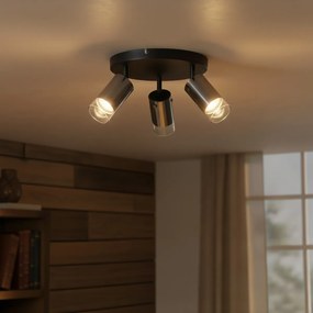 Spot de plafon gri metalizat rotund cu 3 lumini rotativ și reglabil - Drain