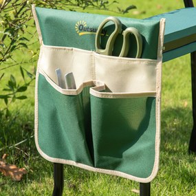 Outsunny Bancă de grădină 2 în 1 cu protecție pentru genunchi, pernuțe din spumă EVA și geantă pentru depozitare, 58x28x49 cm, Verde | Aosom Romania