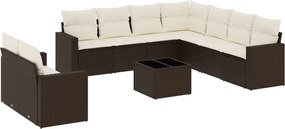 vidaXL Set canapele de grădină cu perne, 10 piese, maro, poliratan