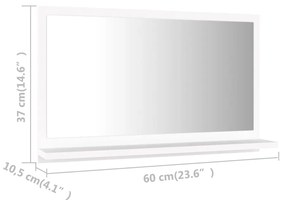 804562  Bathroom Mirror White 60x10,5x37 cm Engineered Wood Alb, 60 cm