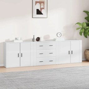 3185401 vidaXL Servante, 3 piese, alb extralucios, lemn prelucrat
