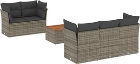 vidaXL Set mobilier grădină cu perne, 6 piese, gri, poliratan