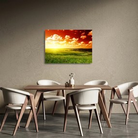 Tablou pe sticlă cu luncă cu soarele strălucitor (70x50 cm)