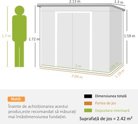Outsunny Adăpost de Grădină Metalic în Alipire cu Kit de Fundație, Ușă Dublă, Ventilații și Acoperiș Înclinat, Gri | Aosom Romania