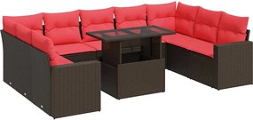 vidaXL Set canapele de grădină cu perne, 10 piese, maro, poliratan