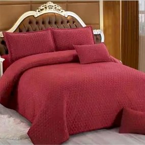 Cuvertură bumbac cu in, grena, 5 piese, 220x240 cm, CBI05