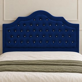Pat tapițat Chesterfield din catifea Imperio Deluxe 180×200 cm, bleumarin, cu ladă de depozitare