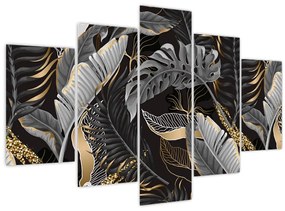 Tablou - Frunze tropicale, Galben - auriu (150x105 cm)