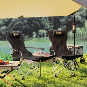 Outsunny Set de 2 Scaune de Camping Pliabile cu Suport pentru Picioare Detașabil, 82x100x88 cm, Negru | Aosom Romania
