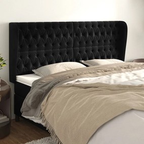 vidaXL Tăblie de pat cu aripioare, negru, 183x23x118/128 cm, catifea